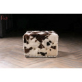 Storage Ottoman cowhide stool with copper studs around